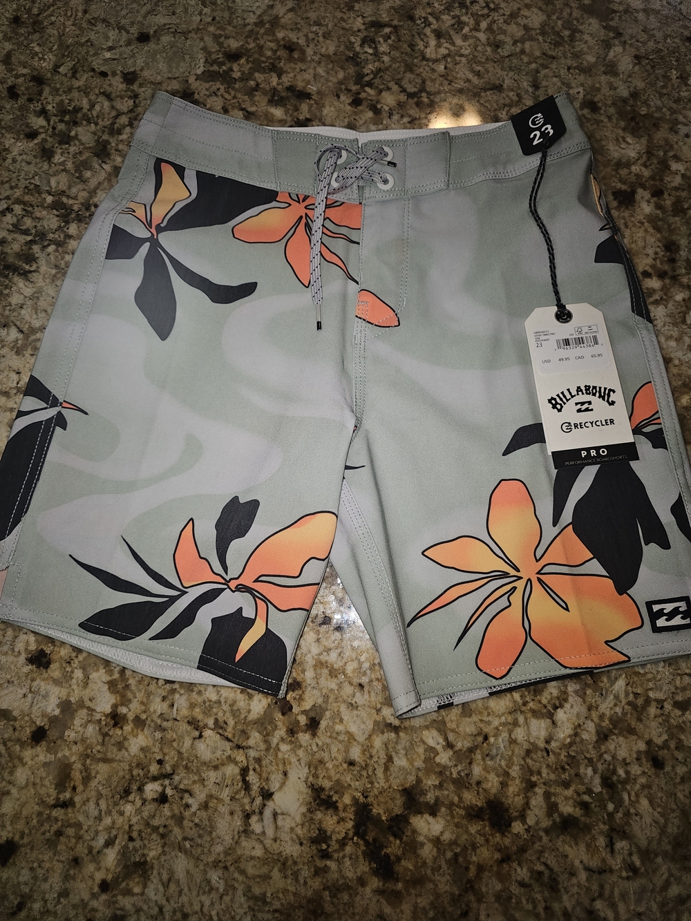 Billabong Men's Light Gray Boardshorts with Orange Floral Print